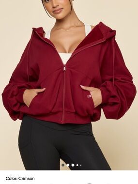 POPFLEX Crimson Zip Hoodie with Balloon Sleeves